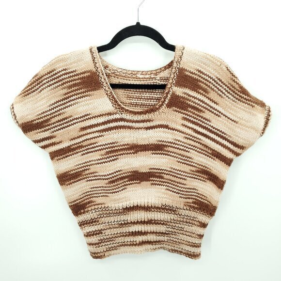 Handmade Short Sleeve Sweater S Tan/Cream/Brown - Picture 1 of 14